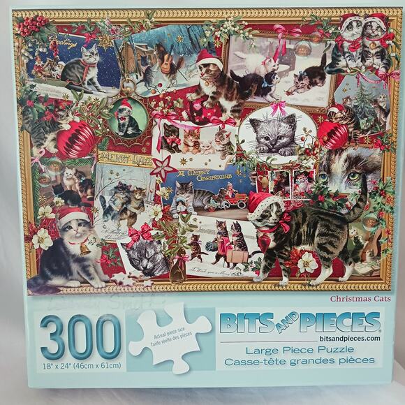 Bits and Pieces "Christmas Cats" 300 Large Piece Puzzle by Barbara Behr - Picture 1 of 2